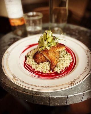 Rockfish with pearl cous cous.