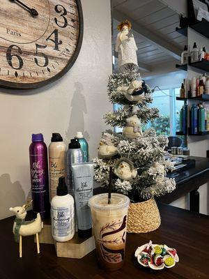 We're feeling all of the Christmas vibes here! Come by for a new hair do and a yummy drink!