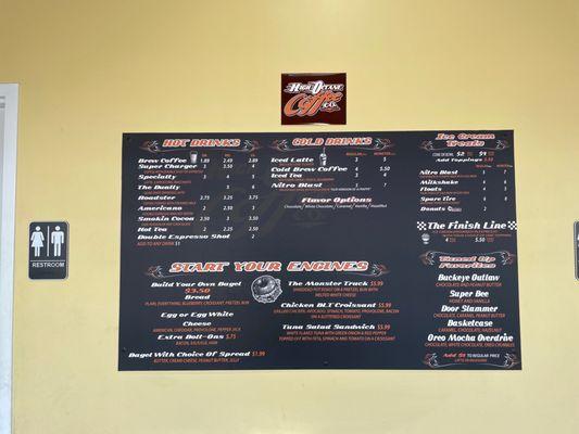 Menu on the wall