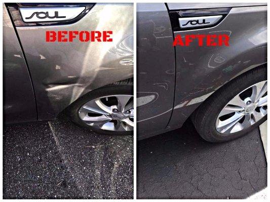 Dent in the Front Fender of a KIA Soul