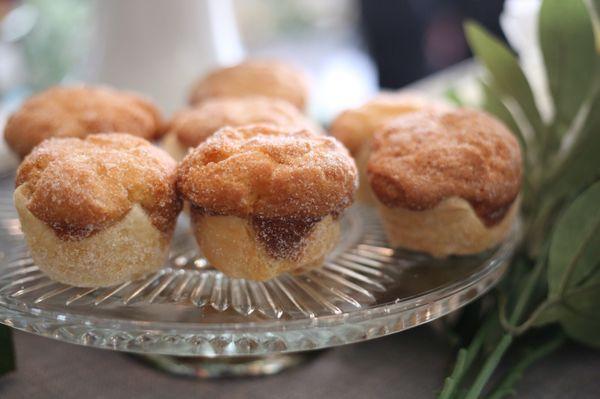 "Chombones" -Our guests love these treats. Puff pastry bottom with pound cake batter in the center, made to look like a cupcake. Heat it up!