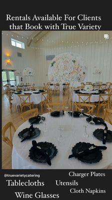 Event Rentals: Charger Plates, Tablecloths, Napkins, Utensils, & Glassware