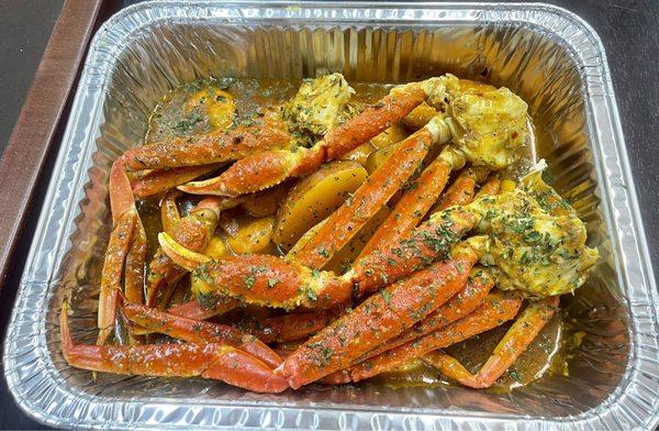 Crab Boil with shrimp and potatoes. Their CAJUN sauce is a MUST!