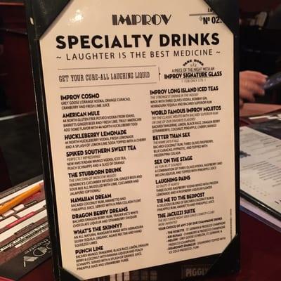 Specialty drink menu! No prices. Absurdly expensive!