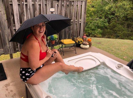 A little rain  didn't stop us from enjoying our private hot tub!