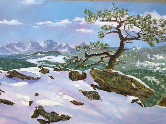 Indian Peaks in Snow is an oil painting - the view from our mountain gallery!