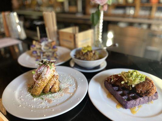 Elote riblets, Ube chicken and waffle