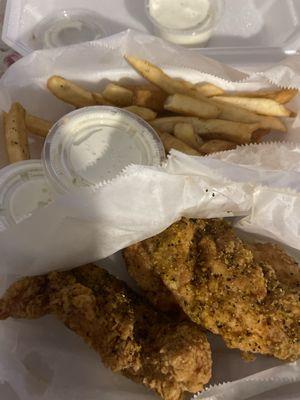 3pc chicken 3 Piece Tender combo. Lemon pepper/Cajun Rub. BOMB!!