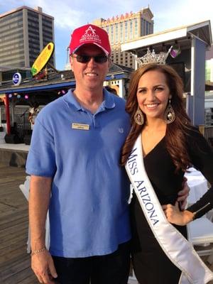 Miss AZ, Jennifer Smestad and I in AC, NJ at Miss America Event.  We've had the honor to drive 24 Miss America's. Since 1992. In AC.