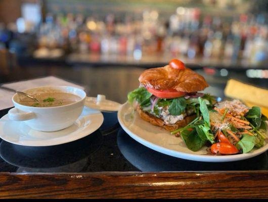 Brie and mushroom soup and sandwich