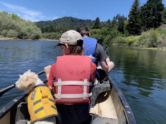 On the water in a rented canoe.