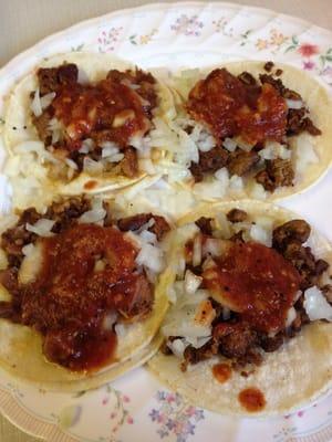 El pastor and carne asada tacos.