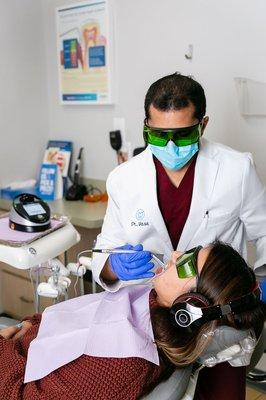 Dr Vasa using our Biolase Laser - Ask us about our Laser Teeth Whitening Specials!