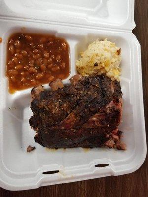 1/3 Rib plate w baked beans and hashbrown casserole