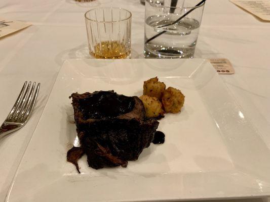 Fifth Course: Chocolate & Bourbon Braised Beef Short Rib, Lemon Chive Potato Croquette