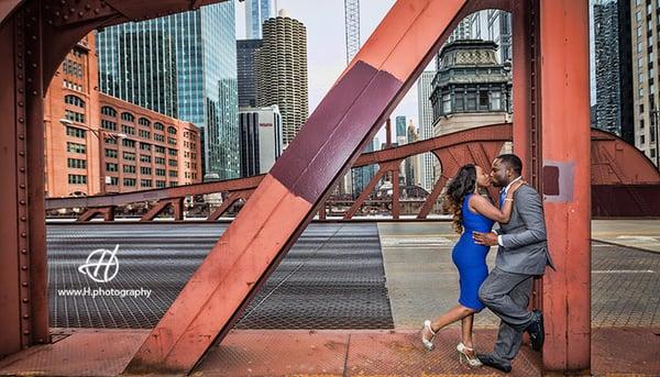 Engagement photo Session on La Salle Bridge Chicago