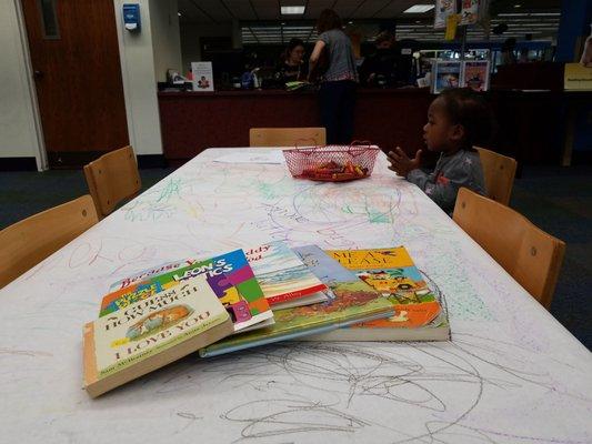 She picked out three of the five books on her own.