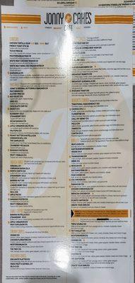 Menu at Jonny Cakes Café