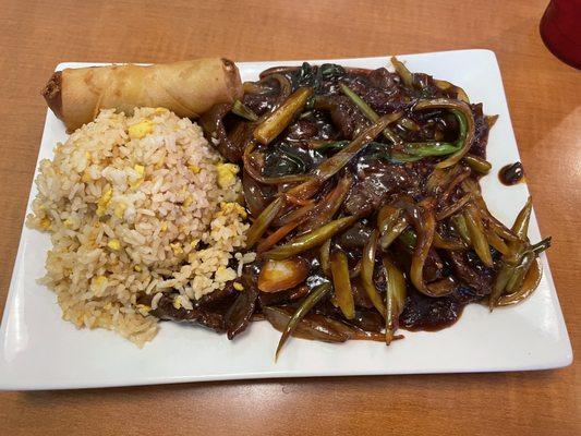 Sezchuan beef, with no carrots and drowning in salty sauce. That is their version of fried rice.