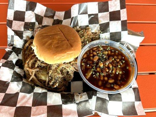 Pulled Pork Sandwich with Baked Beans - Mmm!