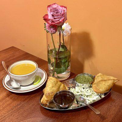 Daal Lentil Soup & Vegetable Samosas