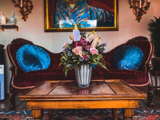 Beautiful furniture with my Mother's Day flowers