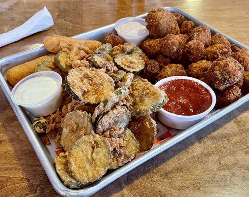 Hat Trick: Fried Cheese, Fried Pickles, Fried Mushrooms