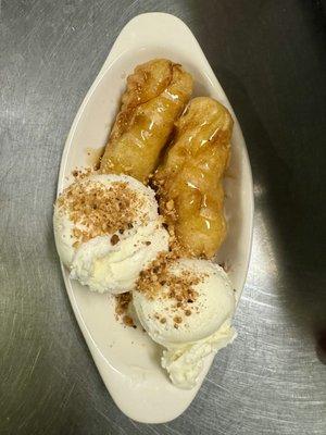 Fried Banana with Coconut Pineapple Ice Cream