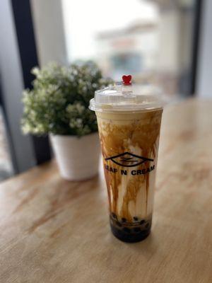 Dirty Boba latte with cream $6.35