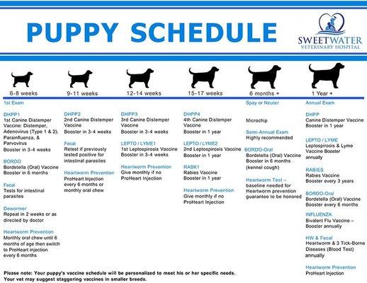 Helpful handout for your dogs vaccinations schedule.