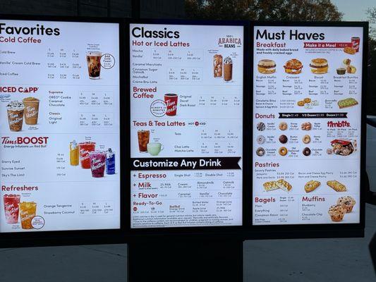 Drive thru Menu