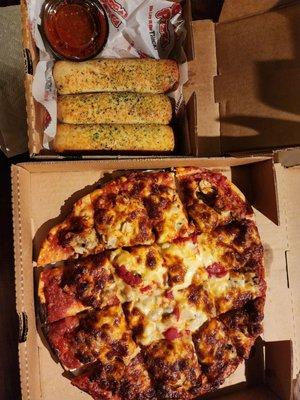 Bosco Sticks & Medium Thin Crust Pizza (well done)