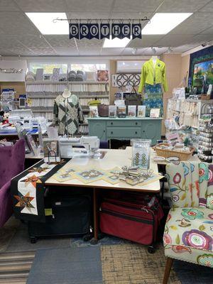 We sell Brother brand sewing and embroidery machines.  We've add clothing fabrics and patterns!