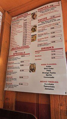 Updated menu prices 08/17/2024