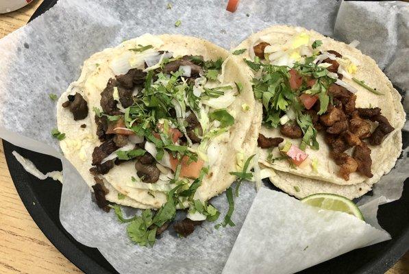 A steal taco and an Al Pastor taco.  Both great!