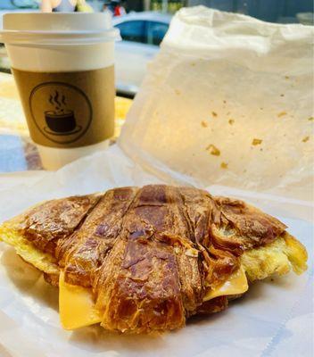 Really good egg & cheese croissant with medium coffee