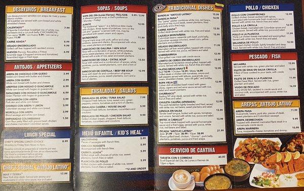 Colombian Menu