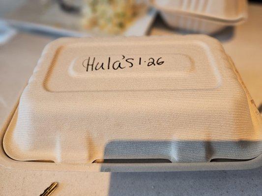 Waitress added date to take out boxes