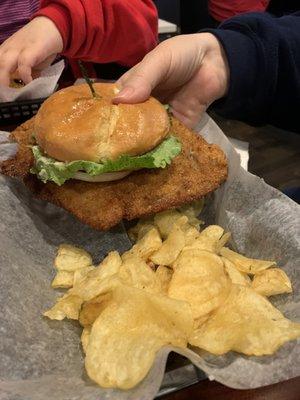 Breaded pork tenderloin sandwich nice size portion