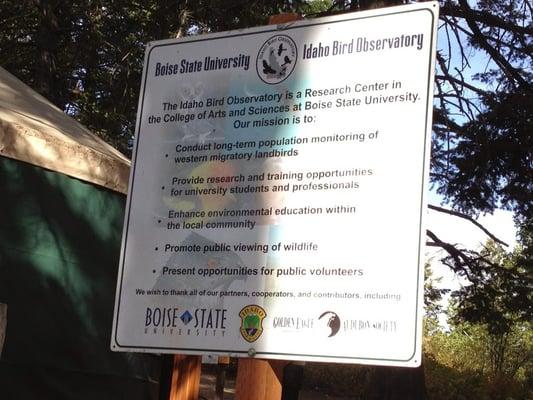 Sign on site has former name of the effort, Idaho Bird Observatory, now Intermountain Bird Observatory.