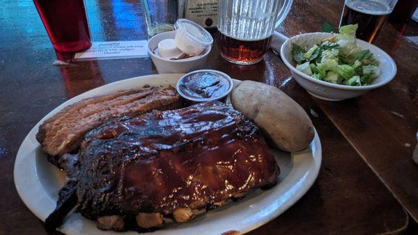 Half Rack Ribs Combo with 1/2 - 3/4" thick Brisket Slices X3 With 2 sides: Caesar and Baked Tater 4* very tasty