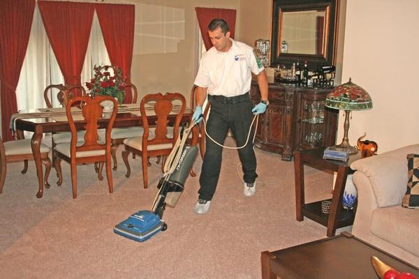 Our technician pre-vacuuming a clients home to be able to provide the utmost standard of an outstanding carpet cleaning exper...