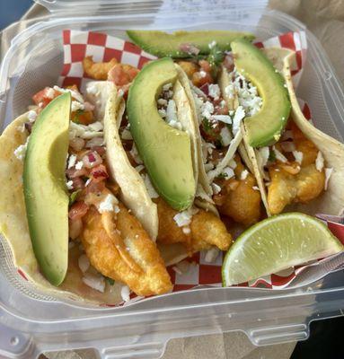 Fish Tacos - large piece fish in each, very tasty