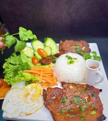 RICE PLATTER W/ PORK CHOP AND SUNNY SIDE EGG