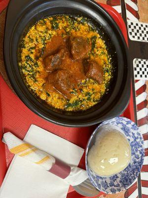 Egusi (Melon Stew) with beef and fufu