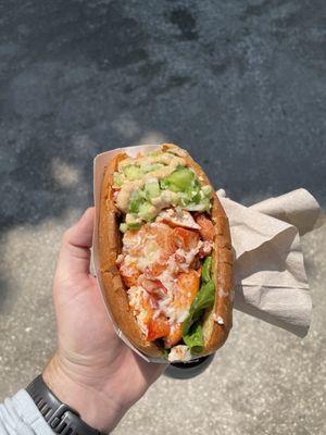 Jumbo Lobster roll, half regular half spicy