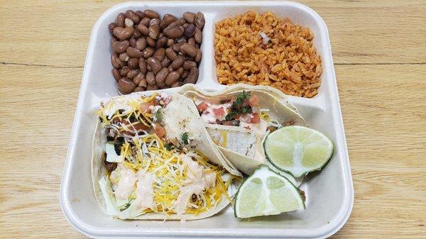 Taco Plate with pinto beans and spanish rice