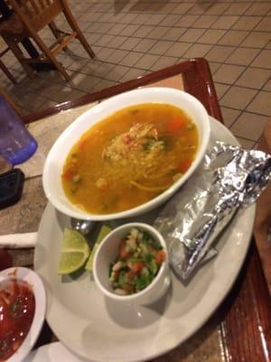 Caldo de Pollo is their cauldron of chicken soup! Came with a pico de gallo perfectly laced with cilantro, as well as limes & tortillas.