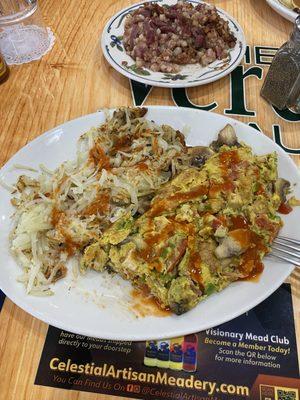 Omelet with soft hash browns my fave!