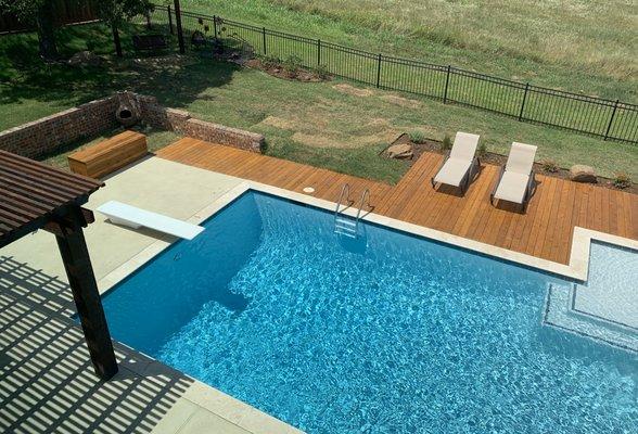 Pool, deck, pergola